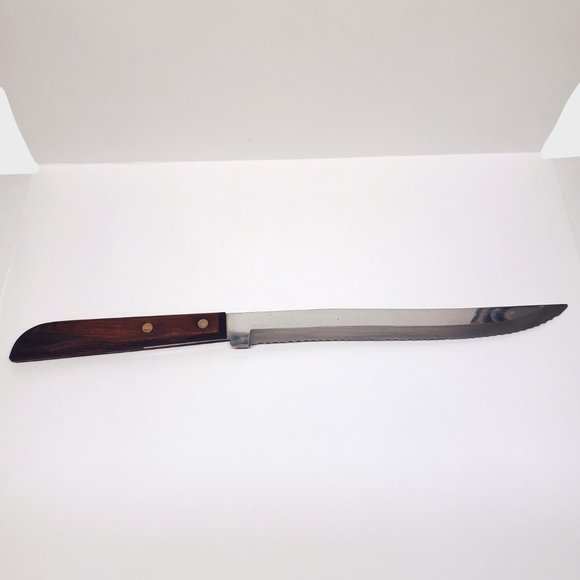 Vintage Washington Forge Serrated Bread Knife Made in USA Smooth Wood Handle - Picture 2 of 8